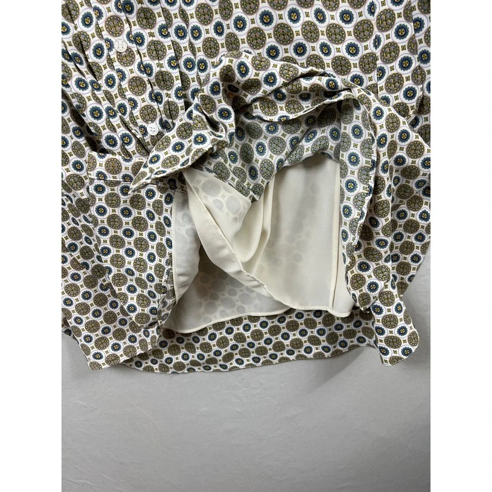 Tory Burch Cora Shirt Dress Women 10 White Geometric Medallion Long Sleeve New